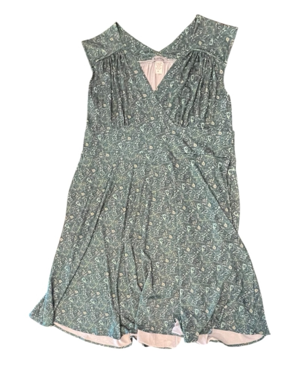 Karina Nora Dress Midi Womens 3X V-Neck Wrinkle Free Green Forest Lines NEW $124